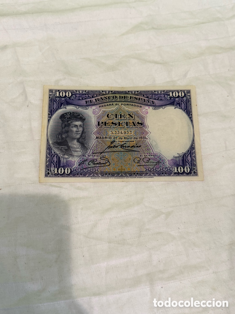 Billets espagnols: 100 PESETAS 1928 &ndash; MIGUEL DE CERVANTES &ndash; SIN SERIE &ndash; N&ordm; 1.316.672 &ndash; ORIGINAL