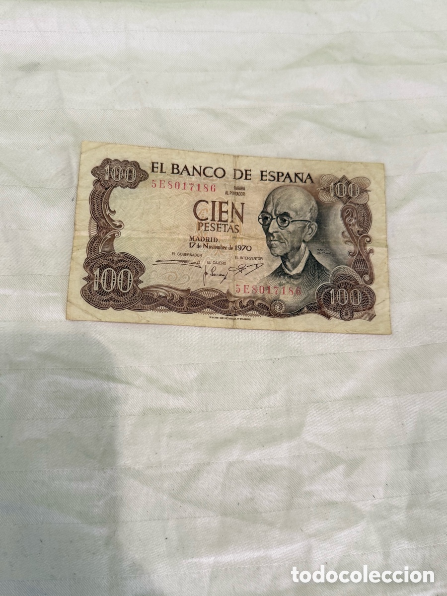 Spanish Banknotes: 100 PESETAS 1970 &ndash; MANUEL DE FALLA &ndash; SERIE 5E &ndash; 5E8017186 &ndash; BANCO DE ESPA&Ntilde;A &ndash; ORIGINAL