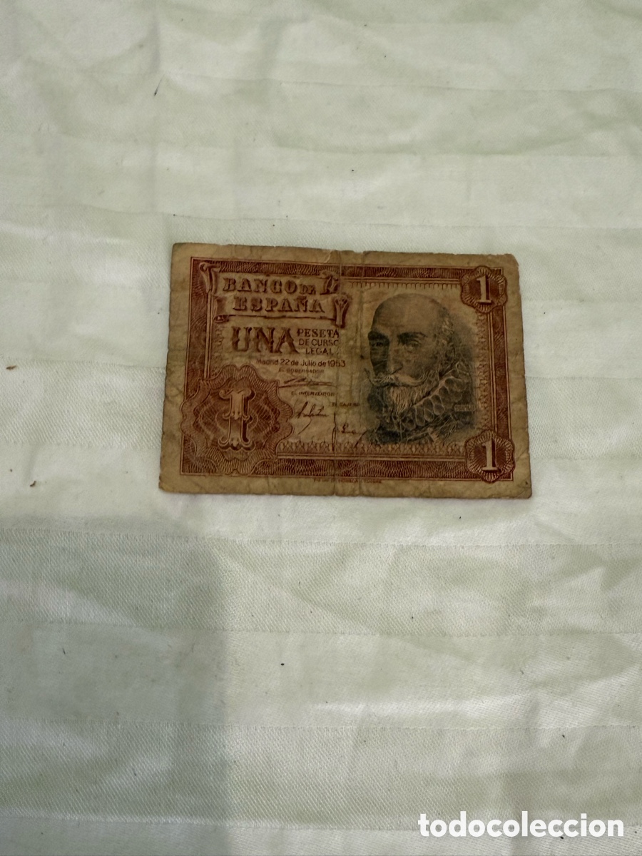 Spanische Banknoten: 1 PESETA 1953 &ndash; &Aacute;LVARO DE BAZ&Aacute;N &ndash; SERIE V &ndash; V8980905 &ndash; BANCO DE ESPA&Ntilde;A &ndash; ORIGINAL