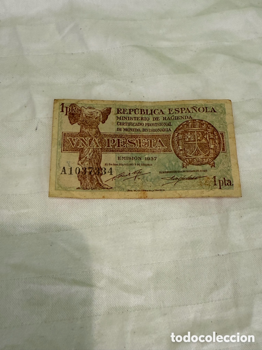 Notas espanholas: PESETA 1937 &ndash; REP&Uacute;BLICA ESPA&Ntilde;OLA &ndash; CERTIFICADO PROVISIONAL MONEDA DIVISIONARIA &ndash; ORIGINAL