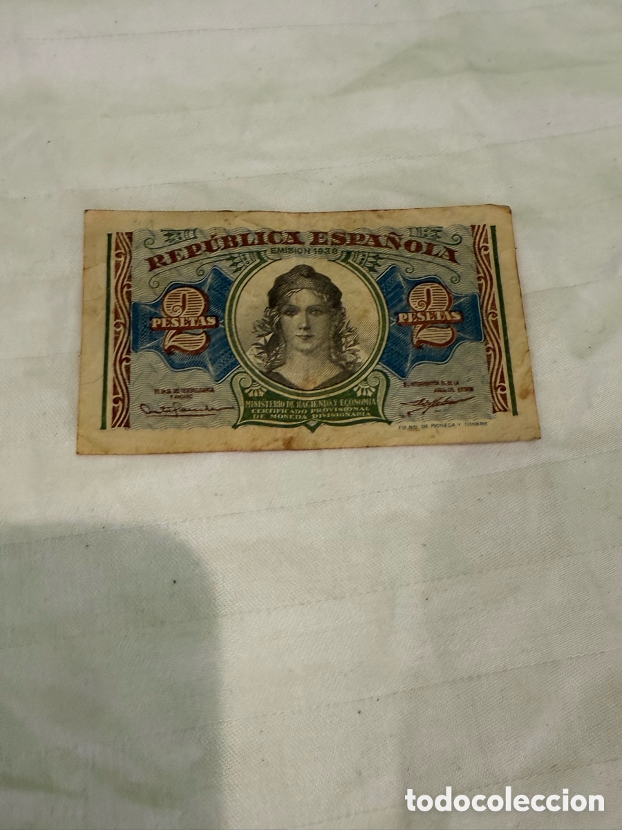Notas espanholas: 2 PESETAS 1938 &ndash; REP&Uacute;BLICA ESPA&Ntilde;OLA &ndash; SERIE A &ndash; CERTIFICADO PROVISIONAL