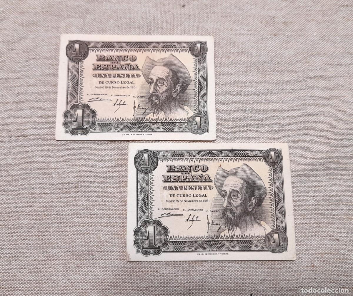 Billetes espa&ntilde;oles: Pareja Correlativa de 1 Peseta 1951