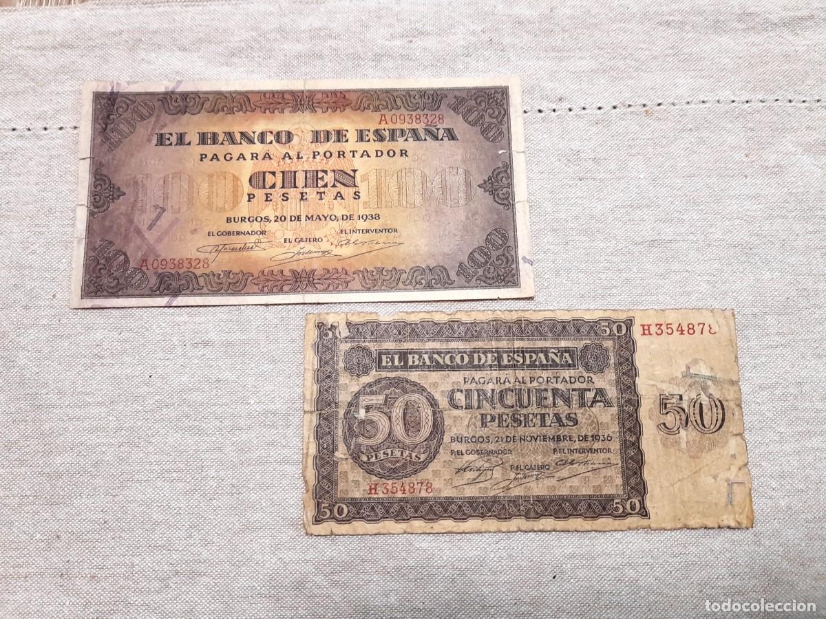 Billetes espa&ntilde;oles: 50 y 100 Pesetas 1936 y 1938, Burgos