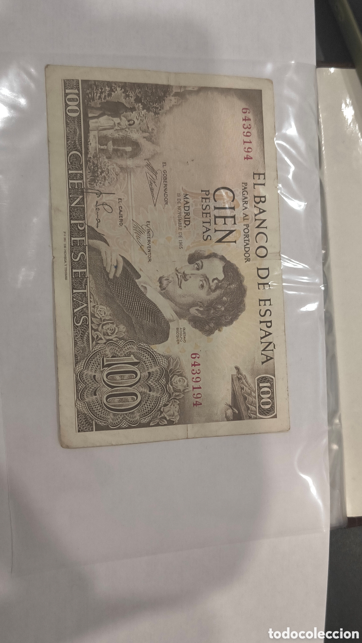 Notas espanholas: CIEN PESETAS 1965 EL BANCO DE ESPA&Ntilde;A