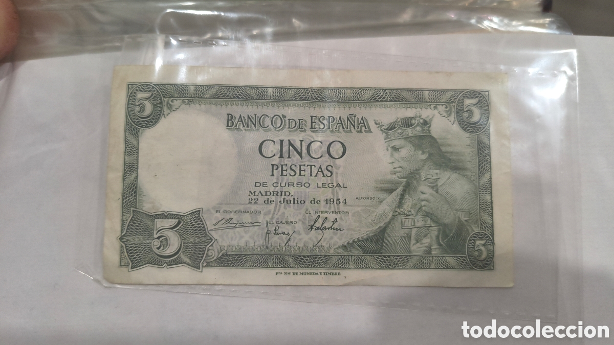 Notas espanholas: CINCO PESETAS 1954 BANCO DE ESPA&Ntilde;A