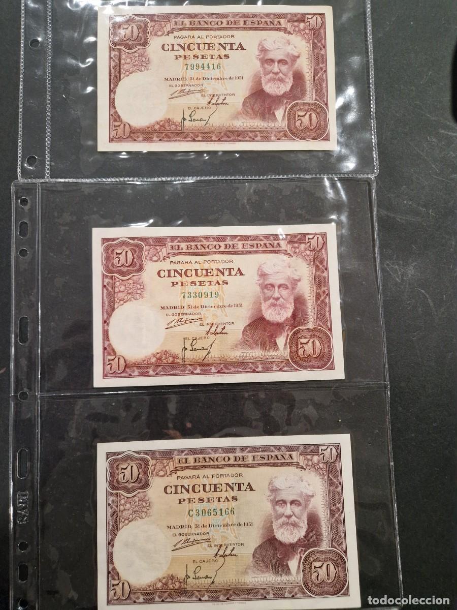 Billetes espa&ntilde;oles: 3 billetes de 50 pesetas de 1951, Rusi&ntilde;ol.