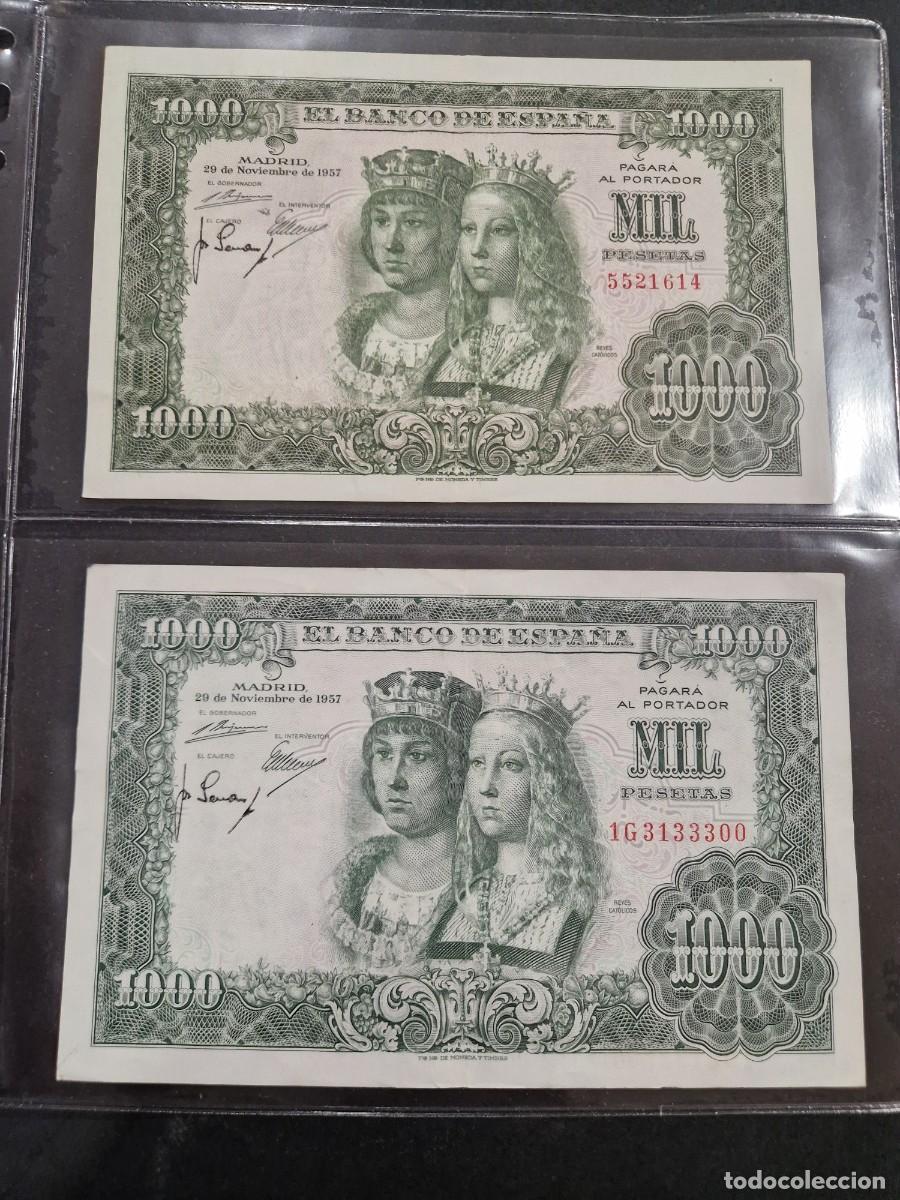 Billetes espa&ntilde;oles: 2 Billetes de 1000 pesetas de Espa&ntilde;a. Madrid, 29 de noviembre de 1957. Reyes Cat&oacute;licos