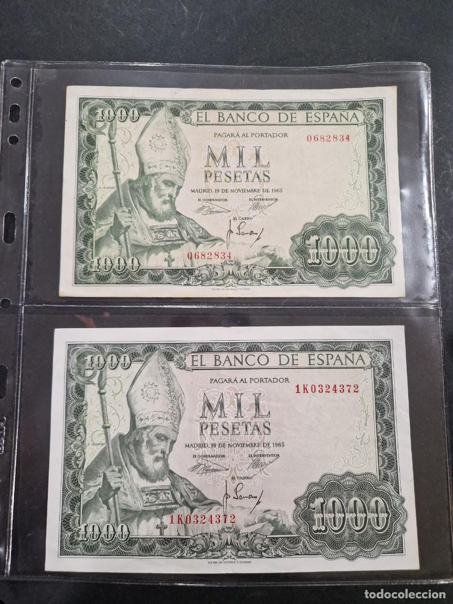 Billetes espa&ntilde;oles: Lote de 2 billetes de 1.000 Pesetas del 19 de noviembre de 1965 (modelo San Isidoro de Sevilla).