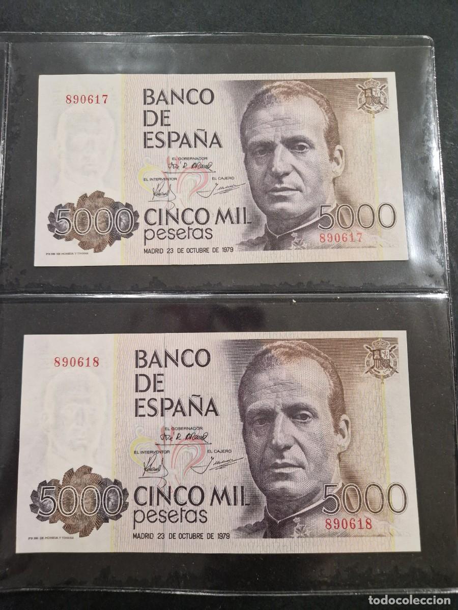 Billetes espa&ntilde;oles: Pareja correlativa de billetes de Espa&ntilde;a. 5000 pesetas. Madrid, 23 de octubre de 1979. Juan Carlos I