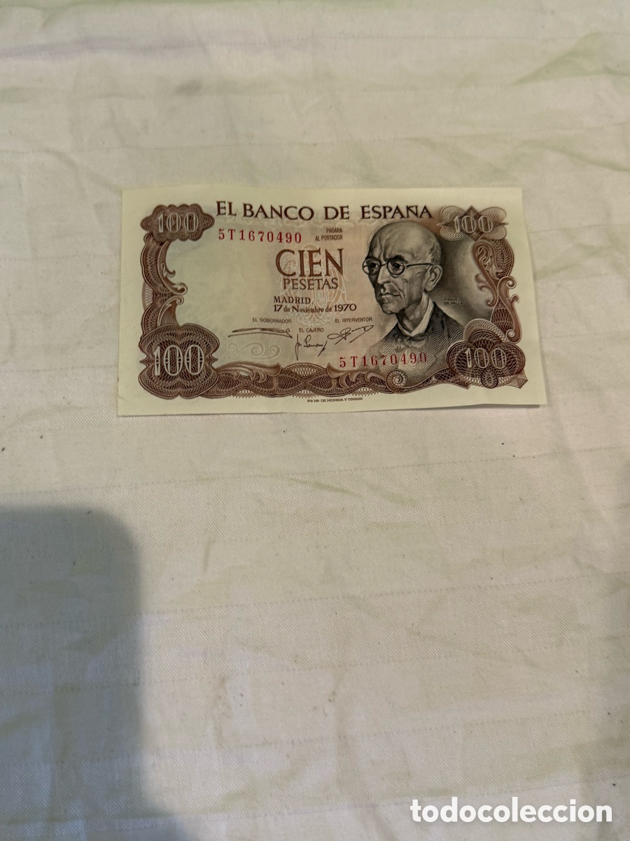 Spanish Banknotes: Billete original Espa&ntilde;a 100 Pesetas 1970 &ndash; Manuel de Falla &ndash; Serie 5T &ndash; 5T1670490 &ndash; Plancha