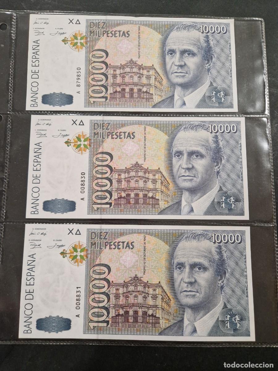 Billetes espa&ntilde;oles: 3 billetes de 10 000 pesetas, Espa&ntilde;a 1992, Juan Carlos I.