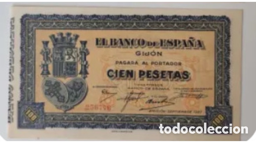 Billetes espa&ntilde;oles: 100 Pesetas 1937 Gij&oacute;n sin serie
