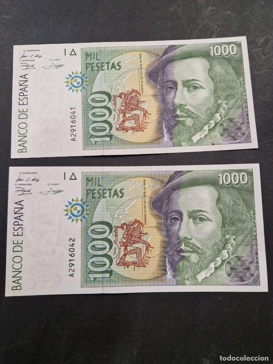 Billetes espa&ntilde;oles: Dos parejas correlativas de 1000 pesetas 1992, SC.