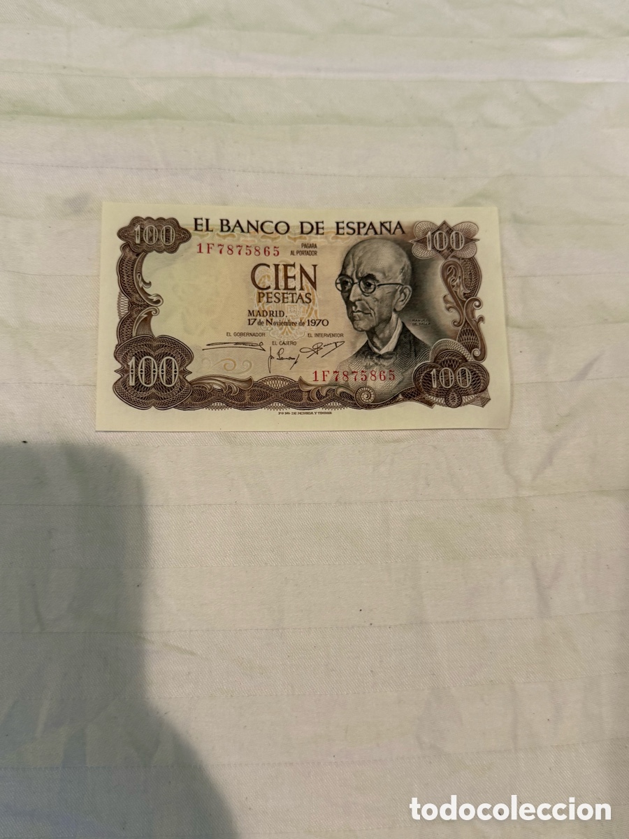 Billets espagnols: Billete original Espa&ntilde;a 100 Pesetas 1970 &ndash; Manuel de Falla &ndash; Serie 1F &ndash; 1F7875865 &ndash; Plancha