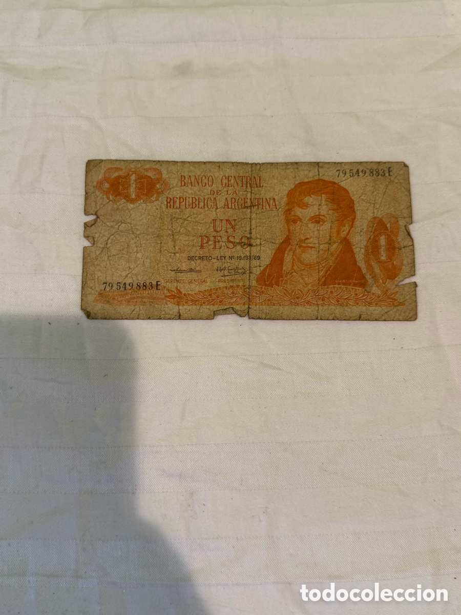 Notas espanholas: Billete original Argentina 1 Peso 1974 &ndash; Belgrano &ndash; Serie E &ndash; 79.549.883 E