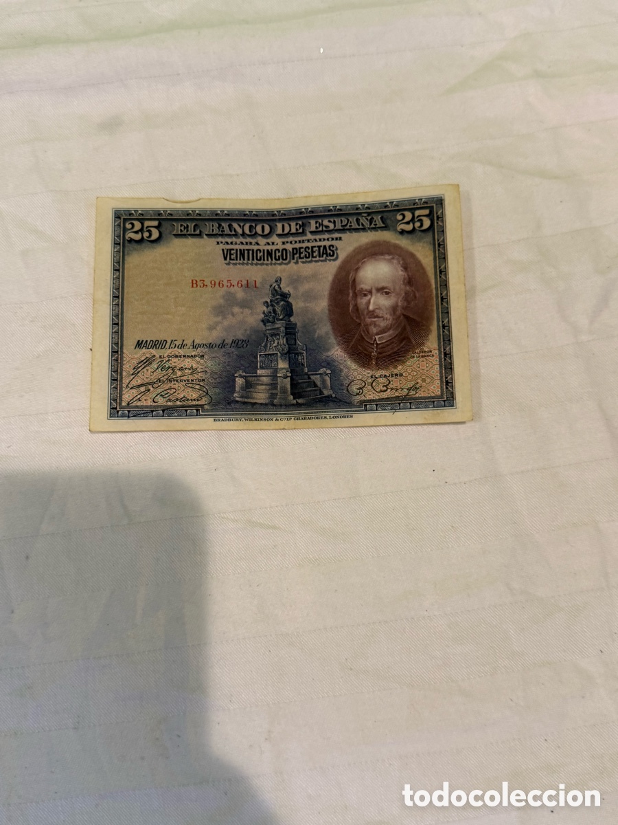 Spanish Banknotes: Billete original Espa&ntilde;a 25 Pesetas 1928 &ndash; Calder&oacute;n de la Barca &ndash; Serie B &ndash; B3.965.611