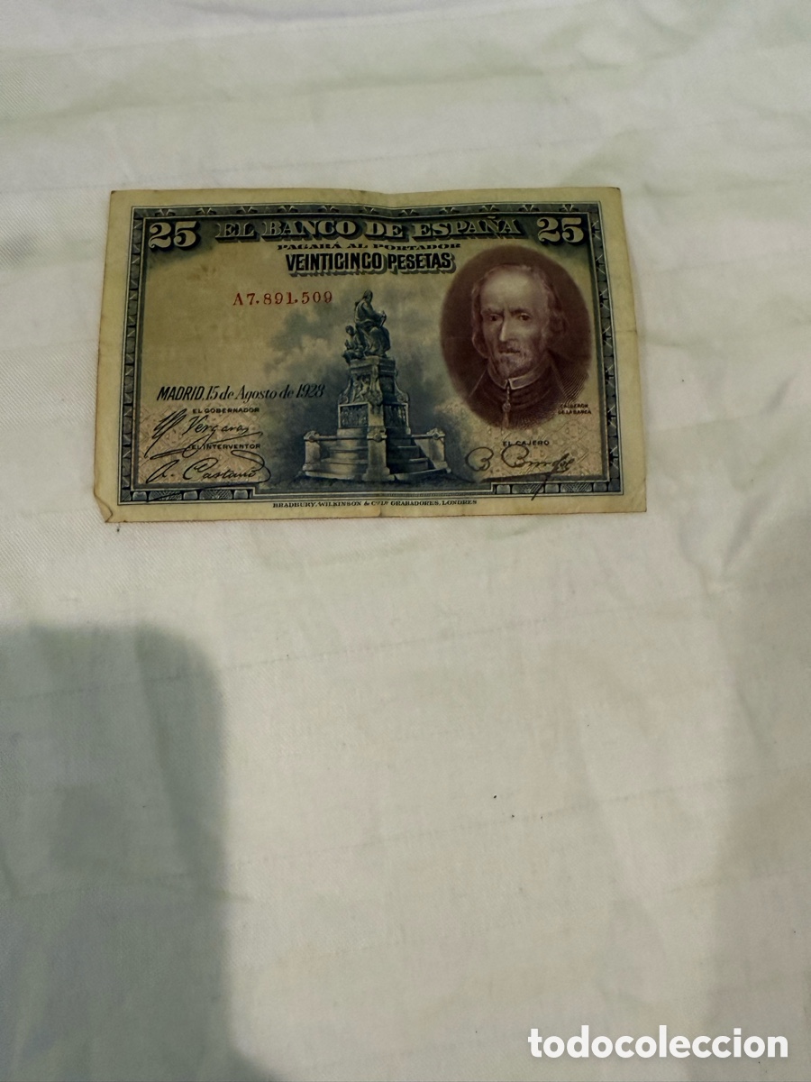 Notas espanholas: 25 Pesetas 1928 Calder&oacute;n de la Barca &ndash; Serie A &ndash; A7.891.509
