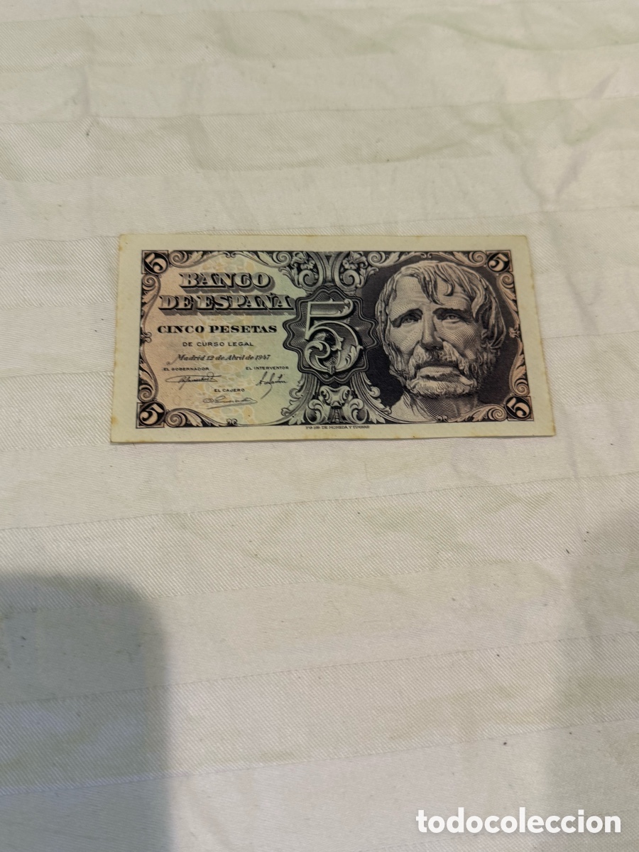 Notas espanholas: 5 Pesetas 1947 S&eacute;neca &ndash; SIN SERIE &ndash; Plancha