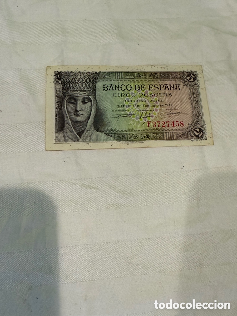 Billets espagnols: 5 Pesetas 1943 Isabel la Cat&oacute;lica &ndash; Serie F &ndash; F3727458