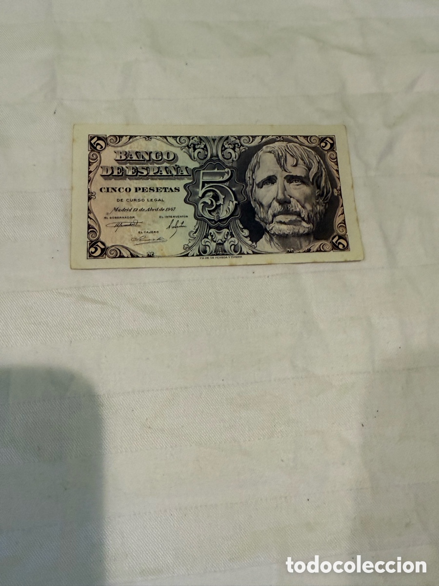 Billets espagnols: 5 Pesetas 1947 S&eacute;neca &ndash; SIN SERIE &ndash; N&ordm; 6.305.301