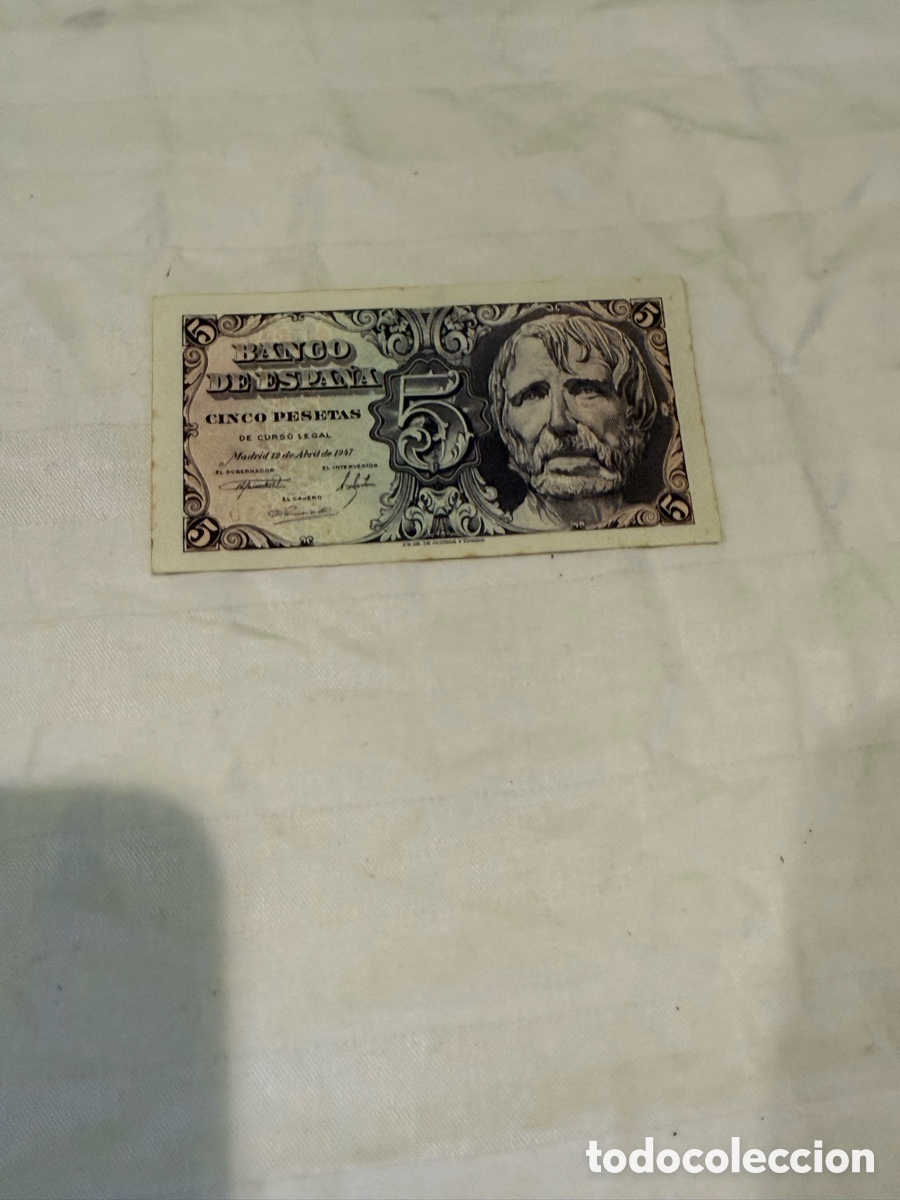 Banconote spagnole: 5 Pesetas 1947 S&eacute;neca &ndash; SIN SERIE &ndash; N&ordm; 6.305.308