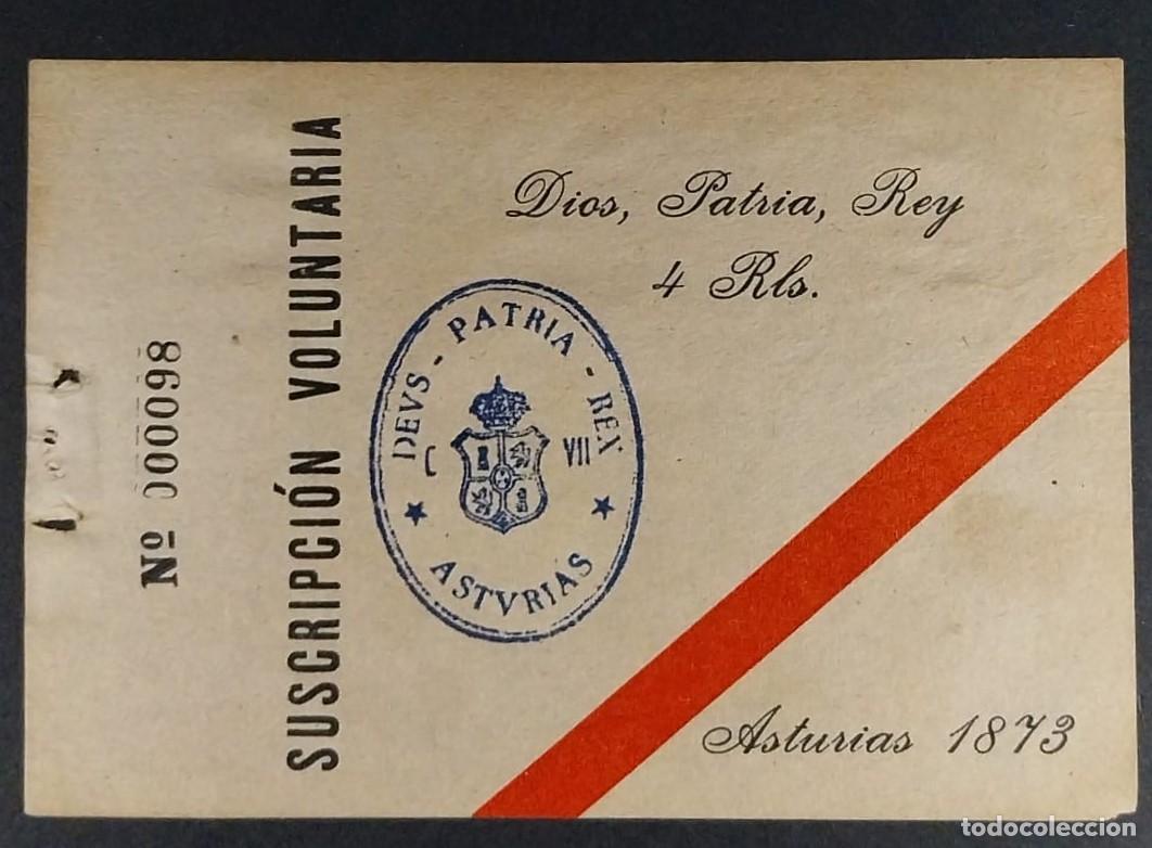 Billetes espa&ntilde;oles: VALE CARLISTA .SUSCRIPCI&Oacute;N VOLUNTARIA. OVIEDO.ASTURIAS. 4 Reales EBC+.