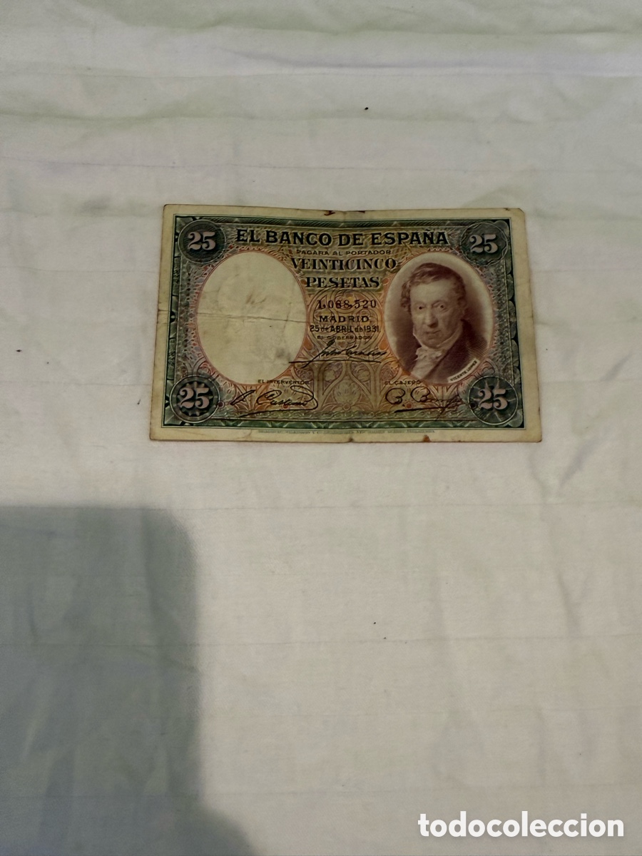 Billets espagnols: 25 Pesetas 1931 &ndash; Banco de Espa&ntilde;a &ndash; Vicente L&oacute;pez &ndash; Sin Serie