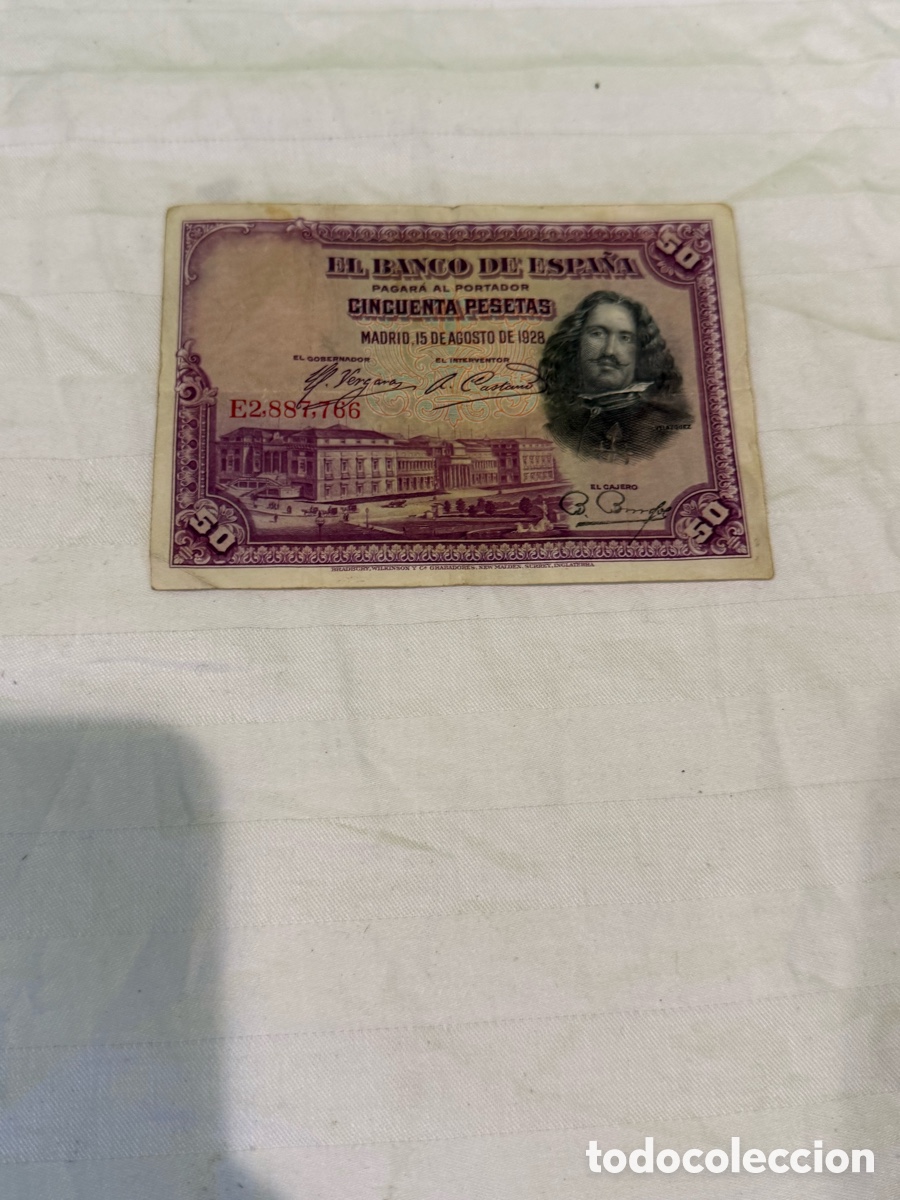 Notas espanholas: 50 Pesetas 1928 Vel&aacute;zquez &ndash; Serie E &ndash; Banco de Espa&ntilde;a