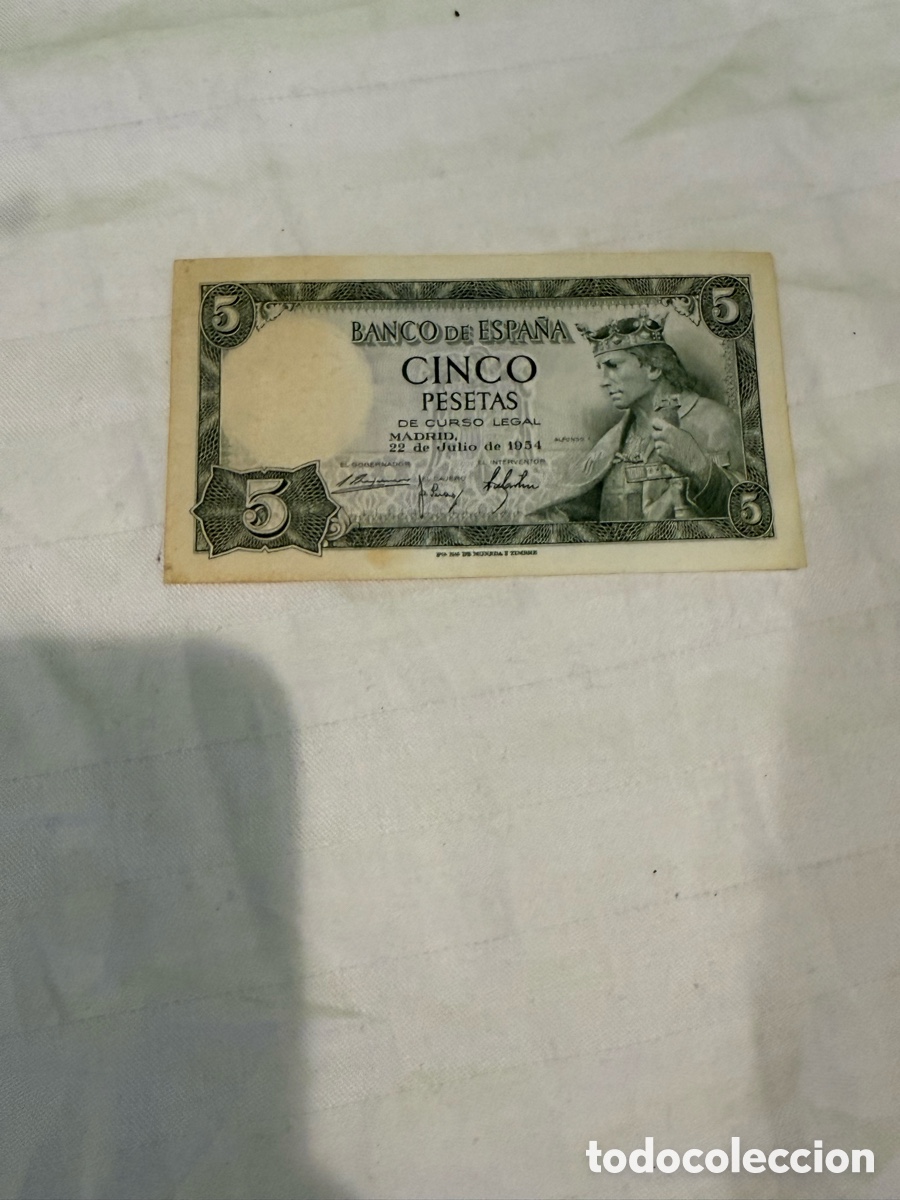 Notas espanholas: 5 Pesetas 1954 Alfonso X &ndash; Serie S &ndash; Banco de Espa&ntilde;a