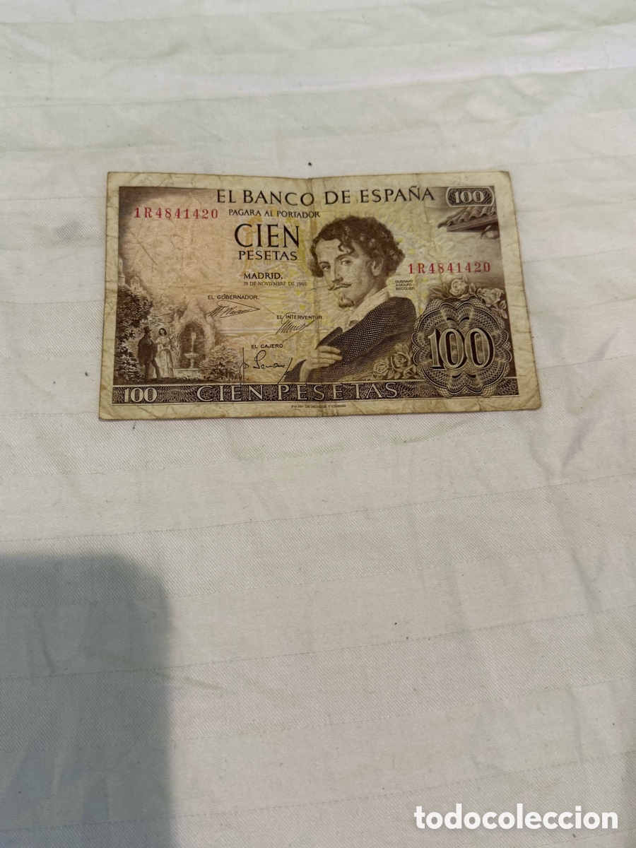 Billets espagnols: 100 Pesetas 1965 B&eacute;cquer &ndash; Serie 1R &ndash; Banco de Espa&ntilde;a