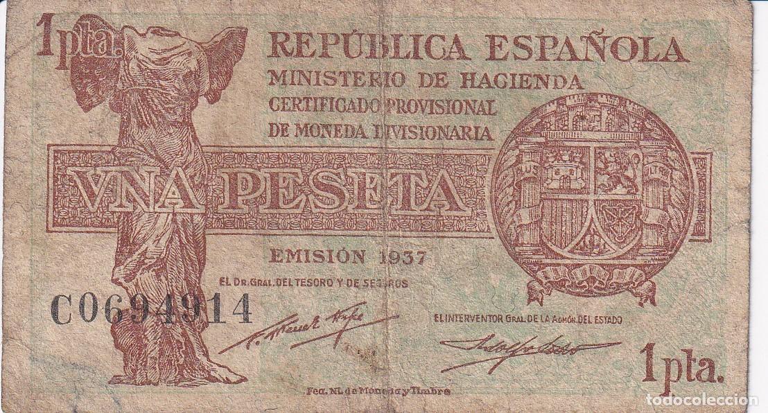 Notas espanholas: BILLETE DE 1 PESETA DEL A&Ntilde;O 1937 SERIE C DE LA REPUBLICA ESPA&Ntilde;OLA (RARO)