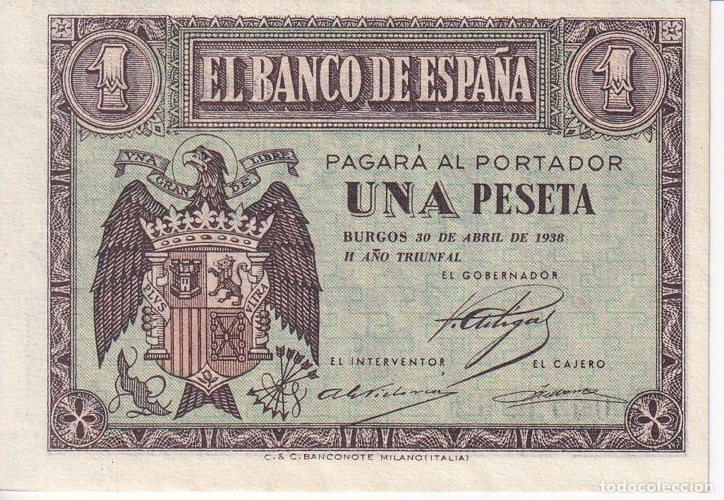 Notas espanholas: BILLETE DE BURGOS DE 1 PESETA DEL 30 DE ABRIL DEL A&Ntilde;O 1938 SERIE D SIN CIRCULAR (SC)