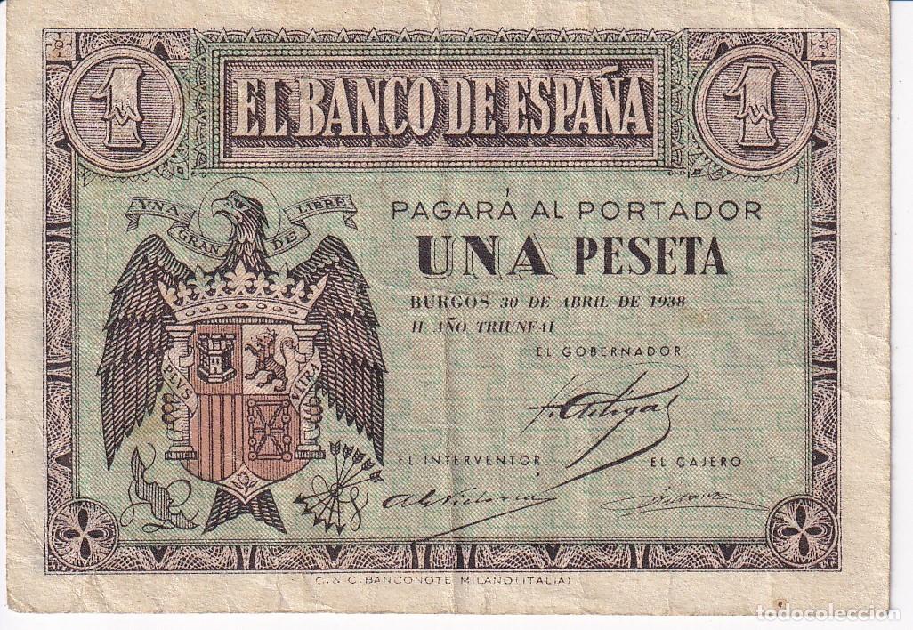 Notas espanholas: BILLETE DE BURGOS DE 1 PESETA DEL 30 DE ABRIL DEL A&Ntilde;O 1938 SERIE B