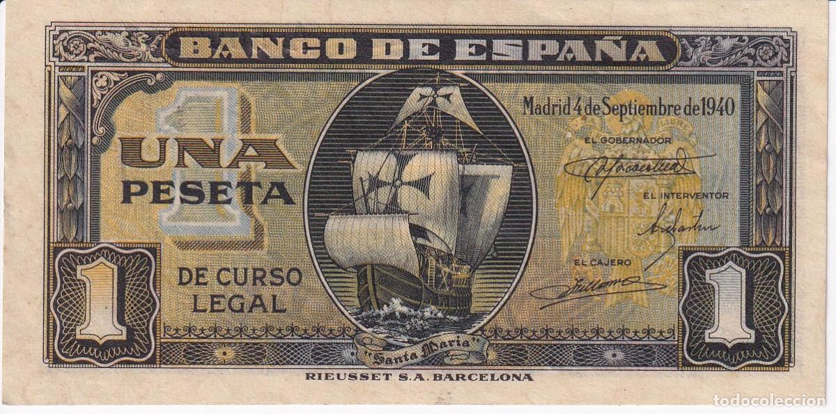 Notas espanholas: BILLETE DE 1 PESETA DEL 4 DE SEPTIEMBRE DE 1940 DE LA CARAVELA SERIE A EN CALIDAD EBC