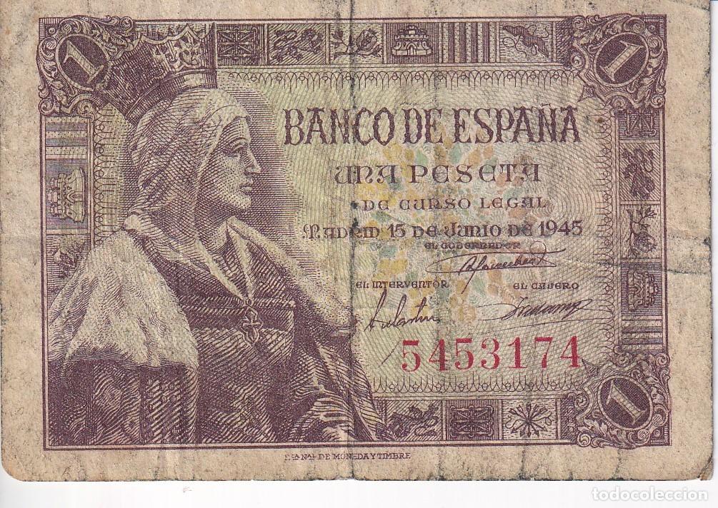 Billets espagnols: BILLETE DE 1 PESETA DEL A&Ntilde;O 1945 DE ISABEL LA CATOLICA SIN SERIE