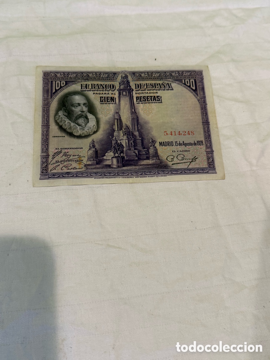 Billets espagnols: 100 Pesetas 1928 Cervantes &ndash; Sin Serie &ndash; Banco de Espa&ntilde;a