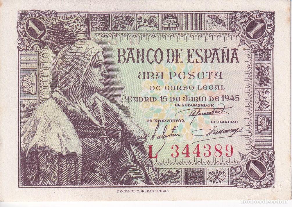 Billets espagnols: BILLETE DE 1 PESETA DEL A&Ntilde;O 1945 DE ISABEL LA CATOLICA SERIE L SIN CIRCULAR (SC)