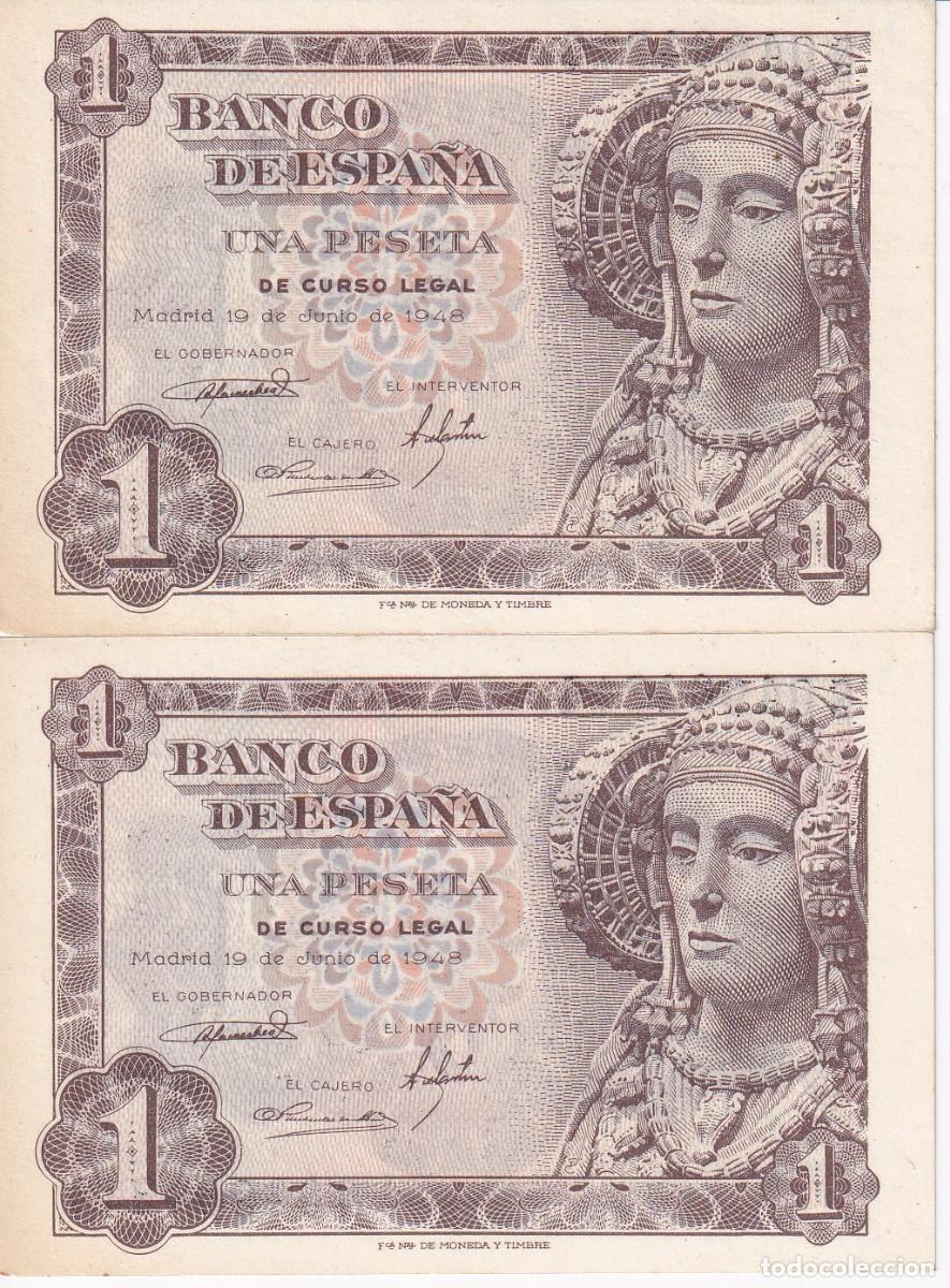 Spanish Banknotes: PAREJA CORRELATIVA DE 1 PESETA DEL A&Ntilde;O 1948 DE DAMA DE ELCHE SERIE &Ntilde; SIN CIRCULAR (SC)