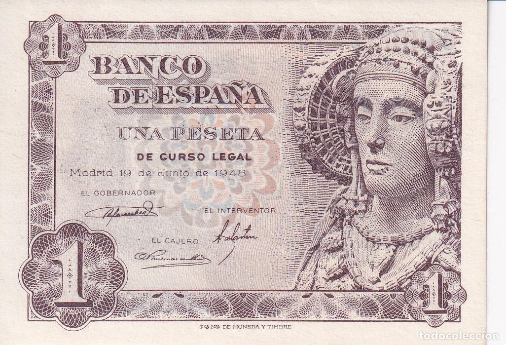 Spanische Banknoten: BILLETE DE 1 PESETA DEL A&Ntilde;O 1948 DE DAMA DE ELCHE SERIE J SIN CIRCULAR (SC)