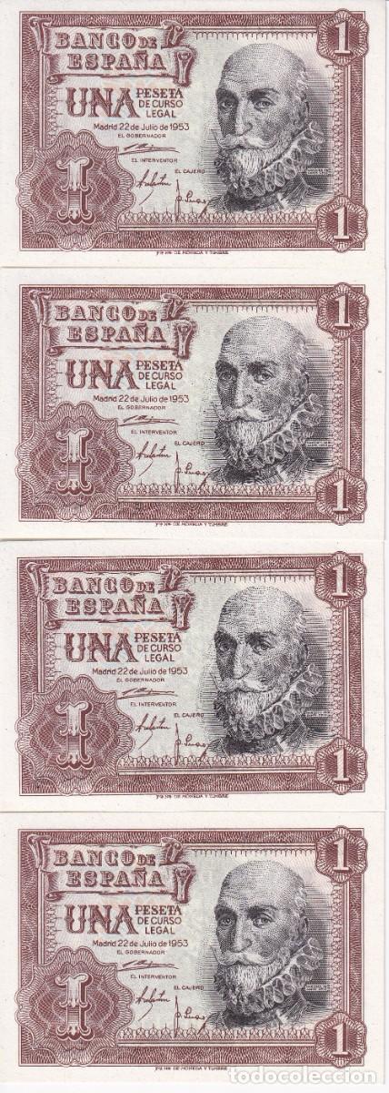 Notas espanholas: CUARTETO CORRELATIVO DE 1 PESETA DEL A&Ntilde;O 1953 DEL MARQUES DE SANTA CRUZ SERIE X SIN CIRCULAR (SC)