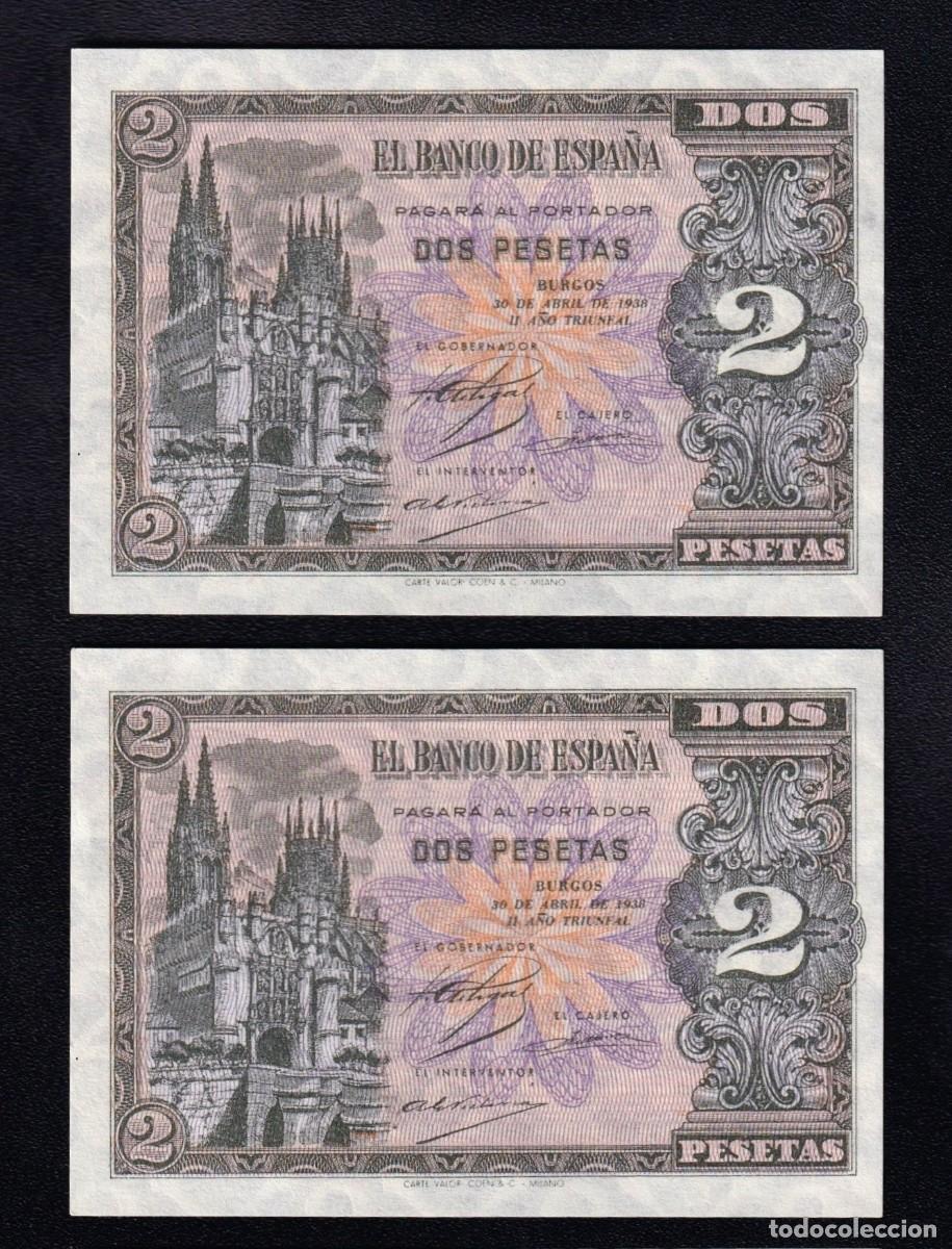 Billetes espa&ntilde;oles: PAREJA CORRELATIVA 2 PESETAS ABRIL 1938 SERIE I S/C