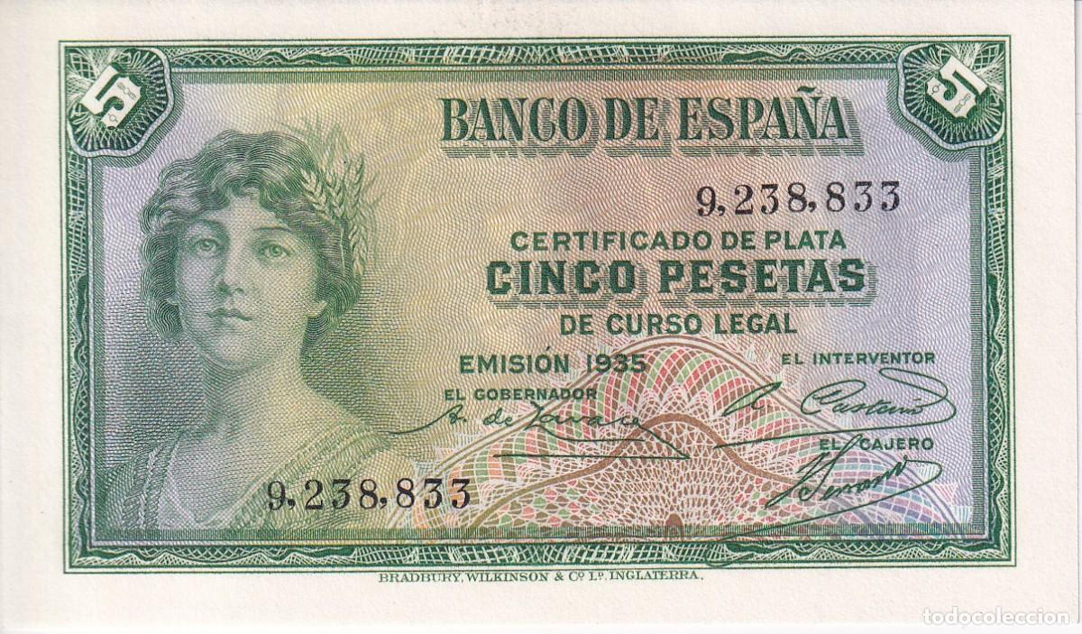 Billets espagnols: BILLETE DE 5 PESETAS DEL A&Ntilde;O 1935 SIN SERIE SIN CIRCULAR (SC) CERTIFICADO DE PLATA