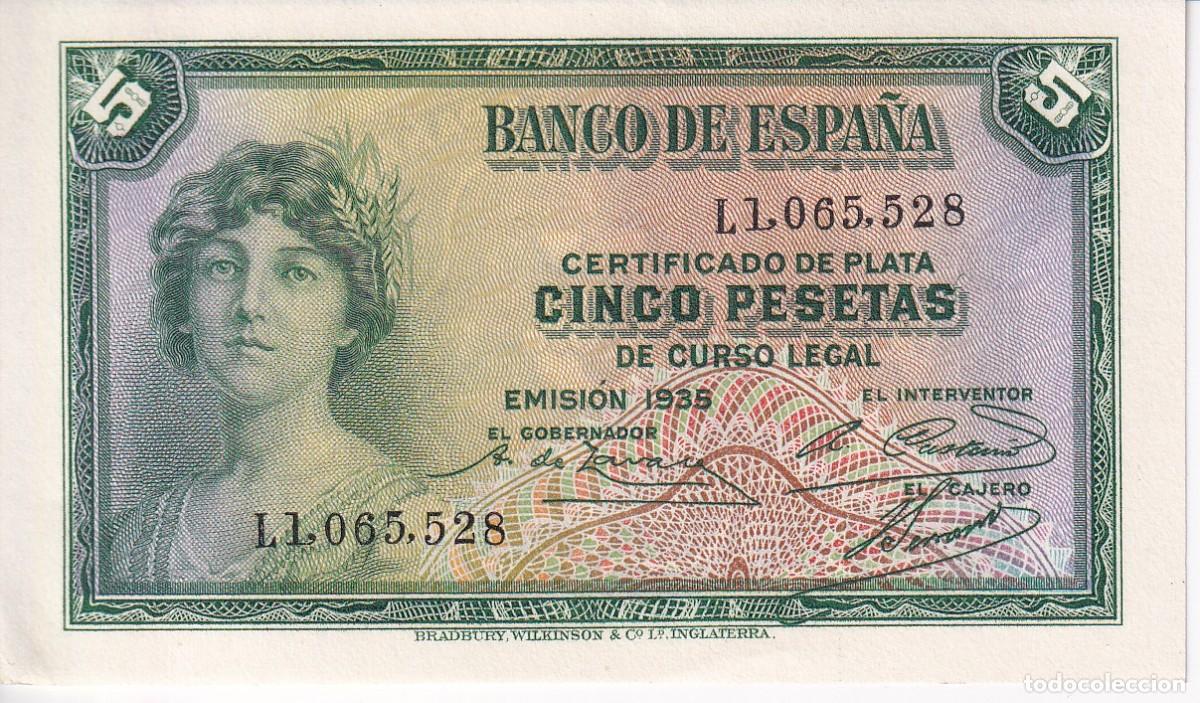 Billets espagnols: BILLETE DE 5 PTAS DEL A&Ntilde;O 1935 SERIE L SIN CIRCULAR (SC) ULTIMA LETRA (RARA) (CERTIFICADO DE PLATA)