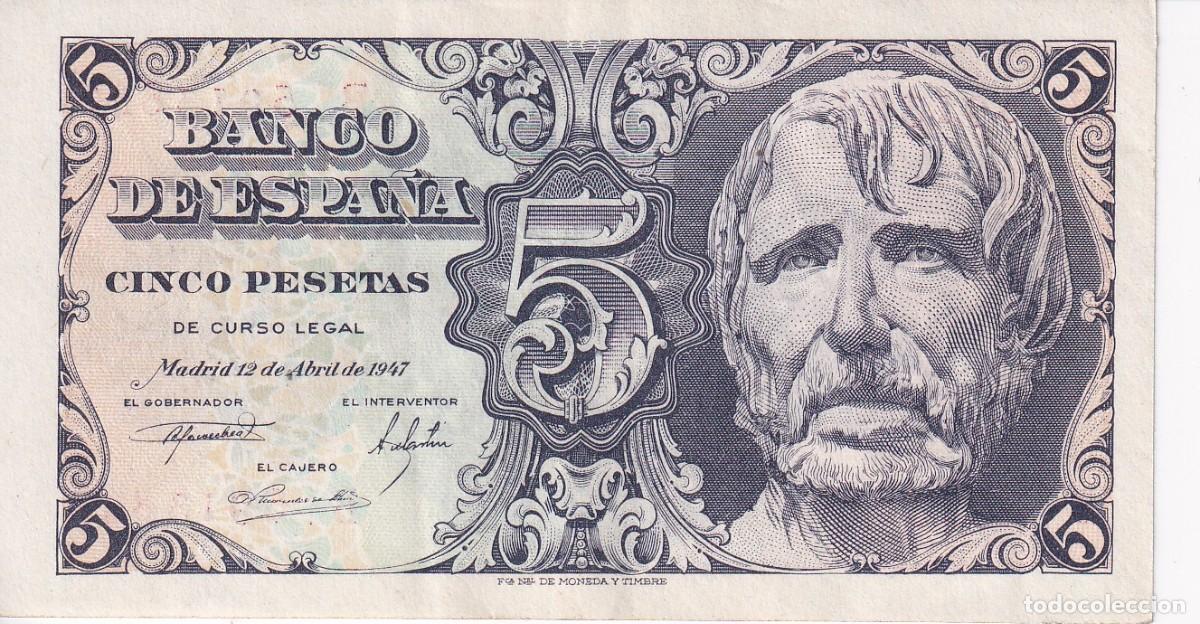 Billets espagnols: BILLETE DE 5 PESETAS DEL A&Ntilde;O 1947 DE SENECA SERIE B EN CALIDAD EBC