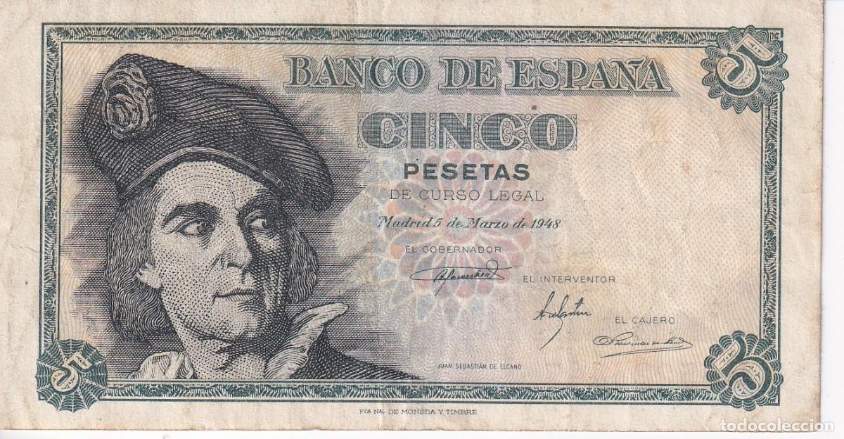 Billets espagnols: BILLETE DE 5 PESETAS DEL A&Ntilde;O 1948 DE ELCANO SERIE E