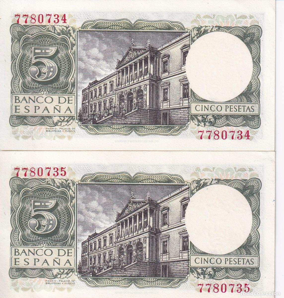 Banconote spagnole: PAREJA CORRELATIVA DE 5 PESETAS DE ALFONSO X DEL A&Ntilde;O 1954 SIN SERIE, SIN CIRCULAR (SC)
