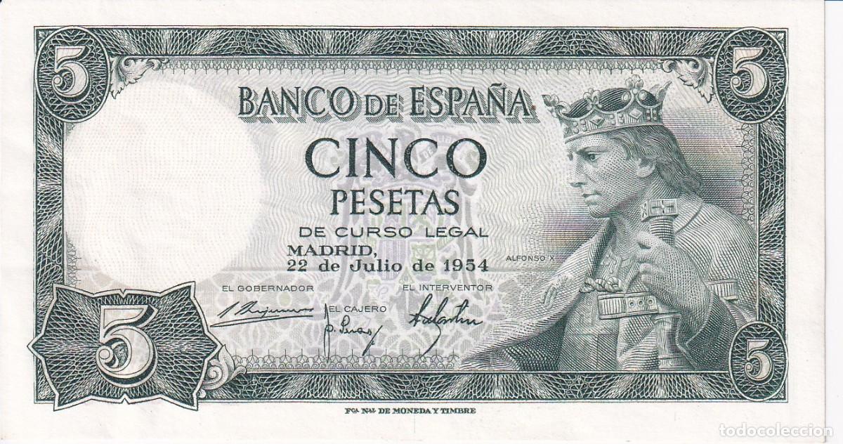 Spanish Banknotes: BILLETE DE 5 PESETAS DE ALFONSO X DEL A&Ntilde;O 1954 SERIE B EN CALIDAD EBC (XF)
