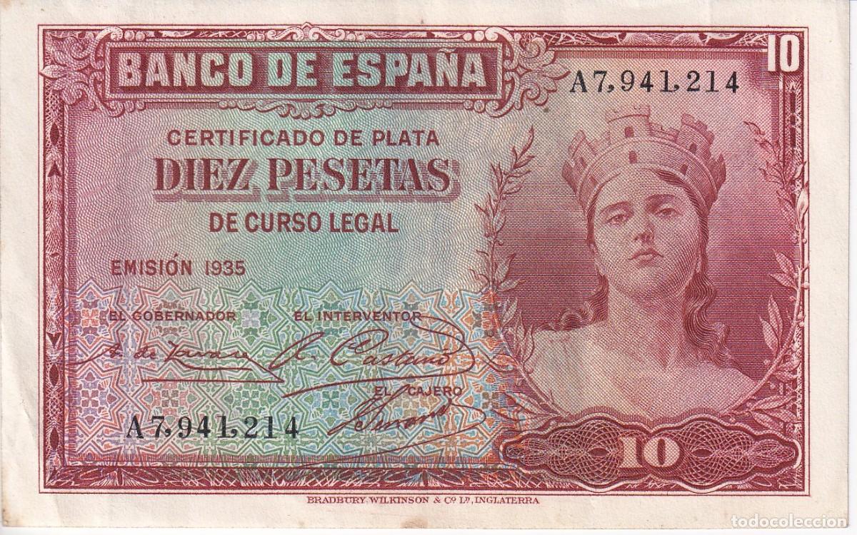 Spanish Banknotes: BILLETE DE 10 PESETAS DEL A&Ntilde;O 1935 SERIE A EN BUENA CALIDAD (CERTIFICADO DE PLATA)