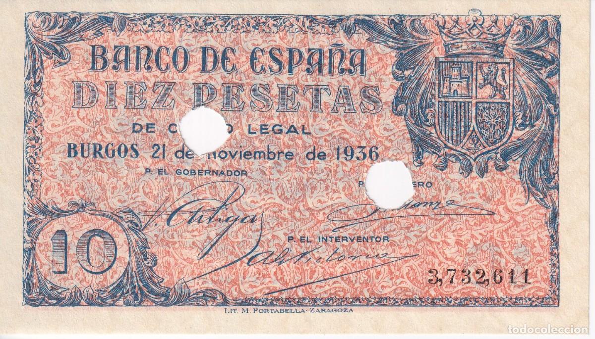 Notas espanholas: BILLETE DE BURGOS DE 10 PESETAS DEL 21 DE NOVIEMBRE DE 1936 (MUY RARO)