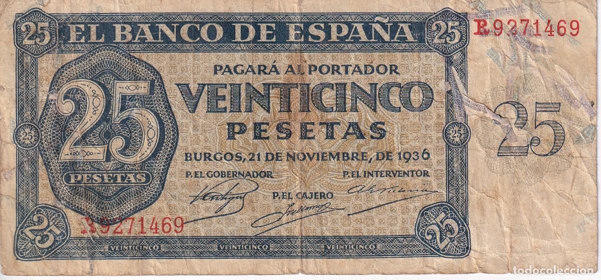 Spanische Banknoten: BILLETE DE BURGOS DE 25 PESETAS DEL A&Ntilde;O 1936 DE LA SERIE R